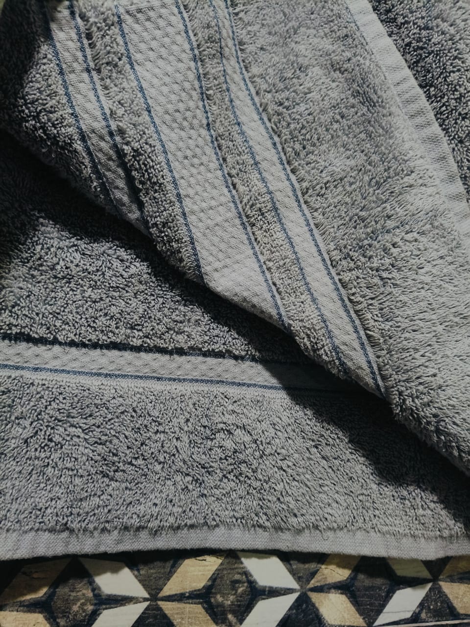 Grey Towel with Blue and White Stripes - Image 2