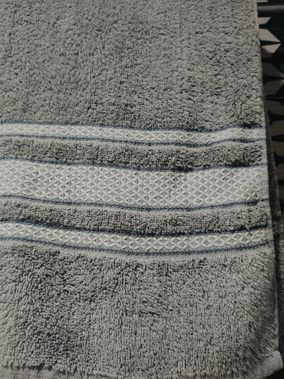 Grey Towel with Decorative Stripes - Image 2