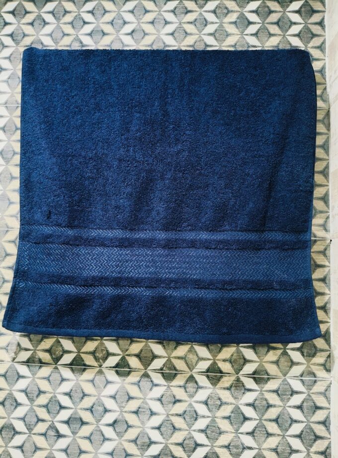Navy Blue Bath Towel with Decorative Border